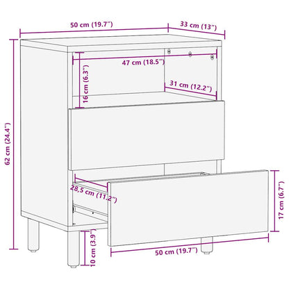 Comodino Nero 50x33x62 cm in Legno Massello di Mango Grezzo