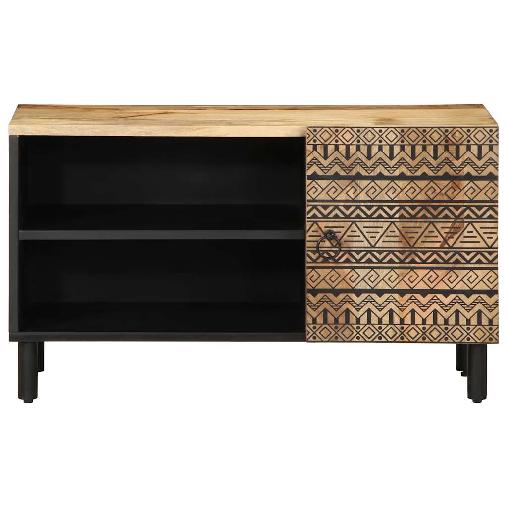 Mobile Porta TV Nero 80x33,5x46 cm Legno Massello Mango Grezzo - homemem39