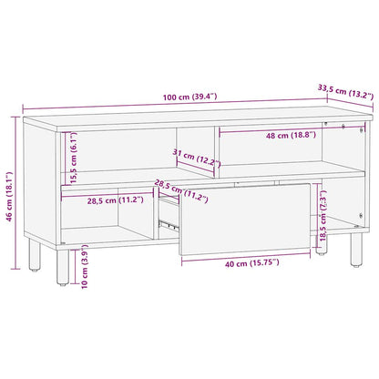 Mobile Porta TV Nero 100x33,5x46 cm Legno Massello Mango Grezzo - homemem39