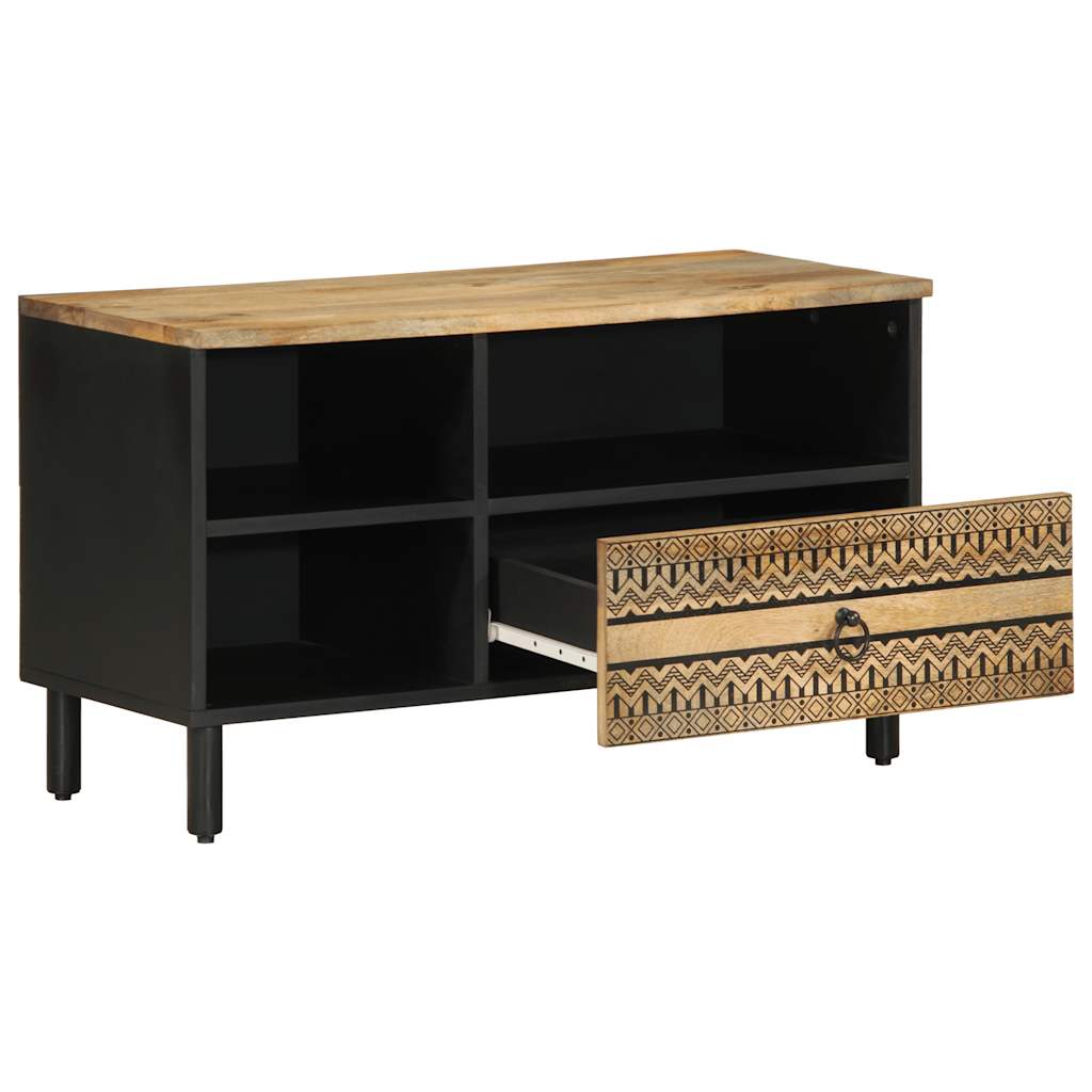 Mobile Porta TV Nero 80x33,5x46 cm Legno Massello Mango Grezzo - homemem39