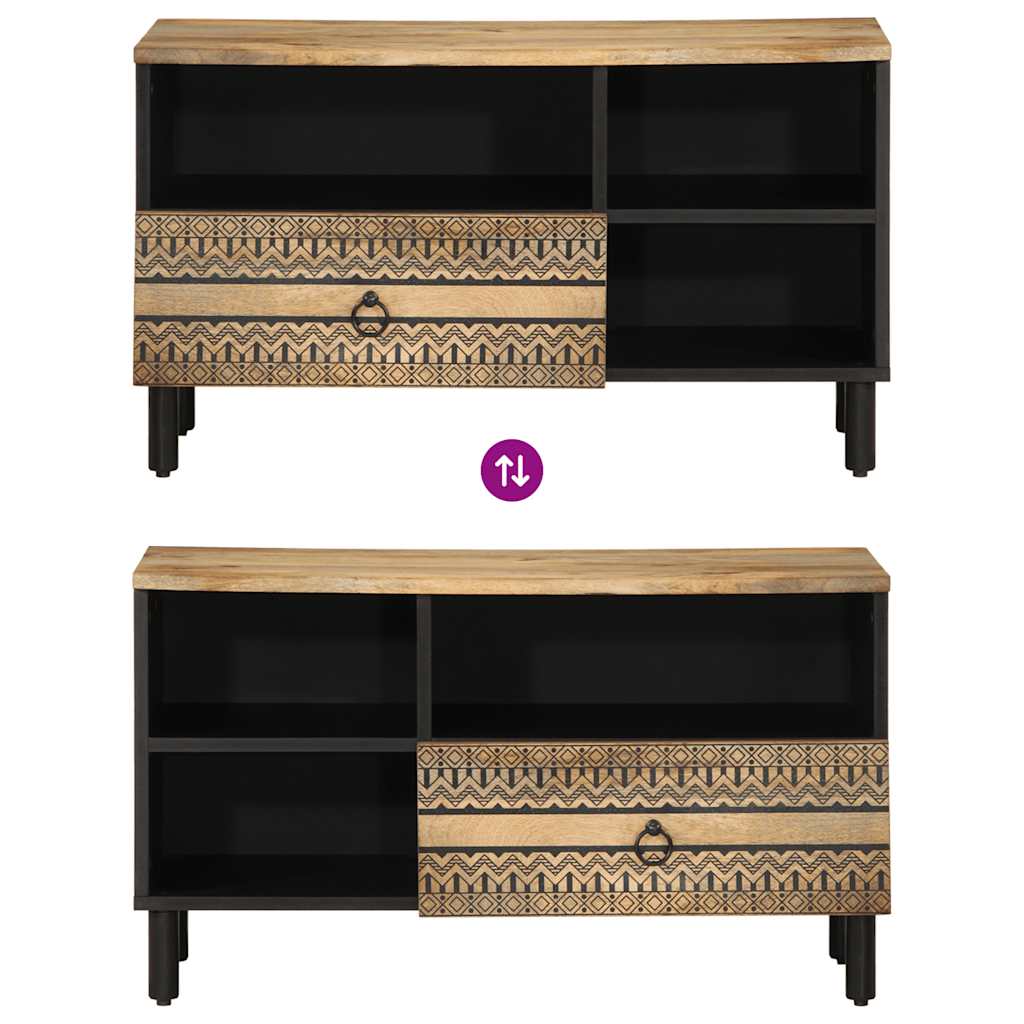 Mobile Porta TV Nero 80x33,5x46 cm Legno Massello Mango Grezzo - homemem39