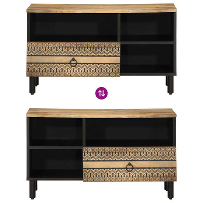 Mobile Porta TV Nero 80x33,5x46 cm Legno Massello Mango Grezzo - homemem39