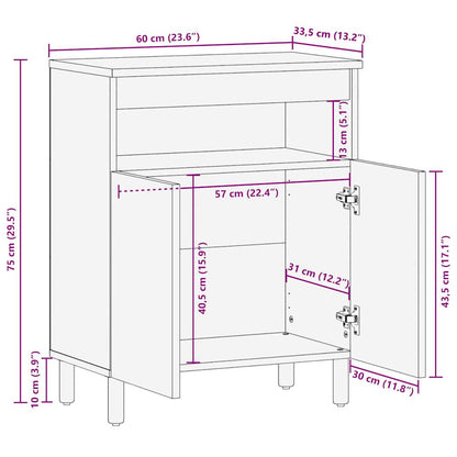 Credenza 60x33,5x75 cm in Legno Massello di Mango Grezzo