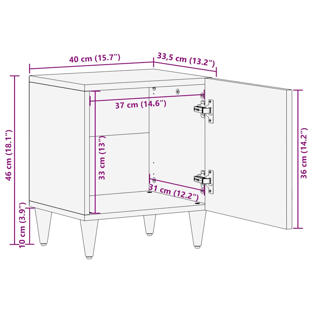 Comodino 40x33,5x46 cm in Legno Massello di Mango