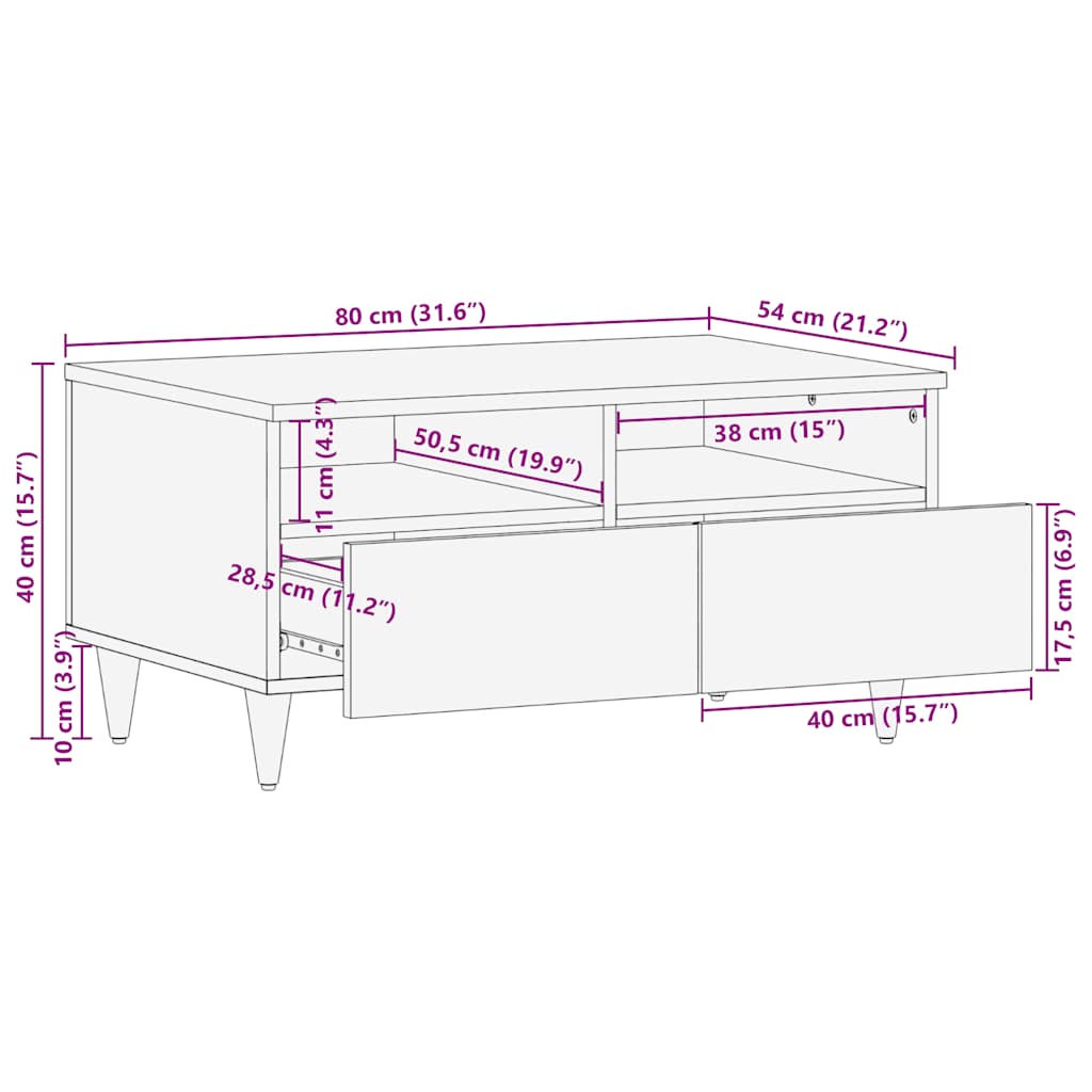 Tavolino da Salotto 80x54x40 cm in Legno Massello di Mango | homemem39