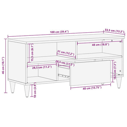 Mobile Porta TV 100x33,5x46 cm in Legno Massello di Mango - homemem39
