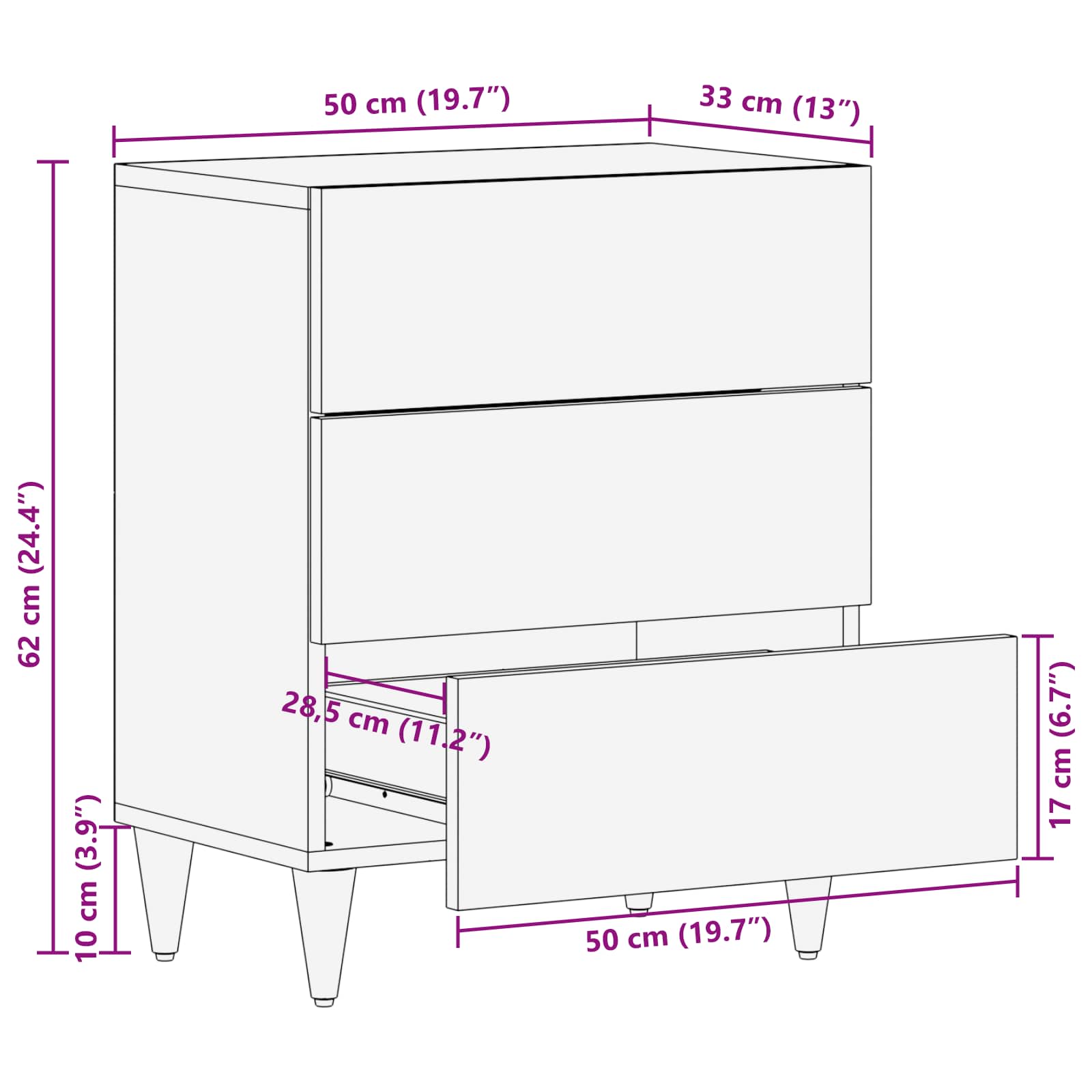 Comodino Multicolore 50 x 33 x 60 cm Legno di mango massello | homemem39