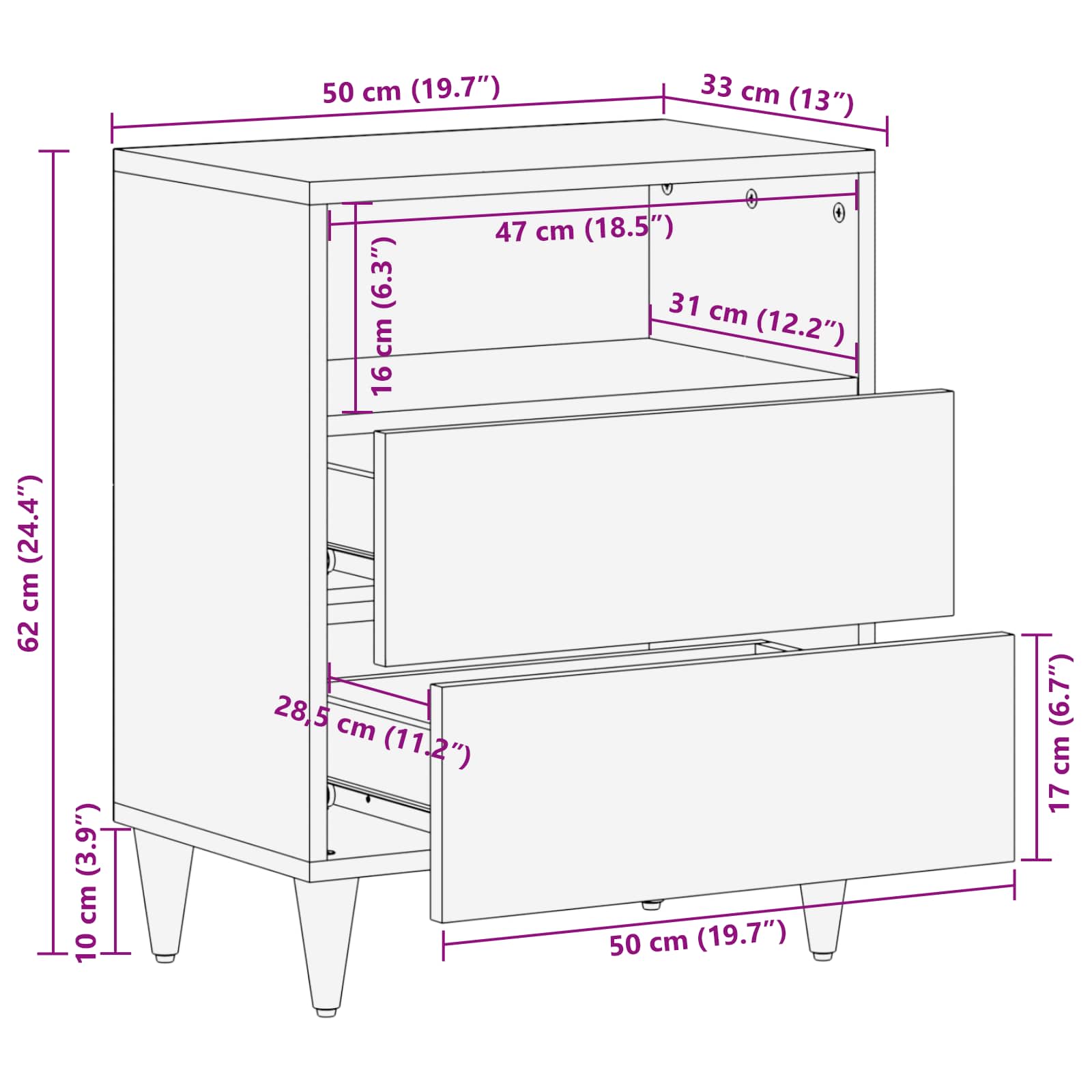 Comodino Multicolore 50 x 33 x 60 cm Legno di mango massello | homemem39