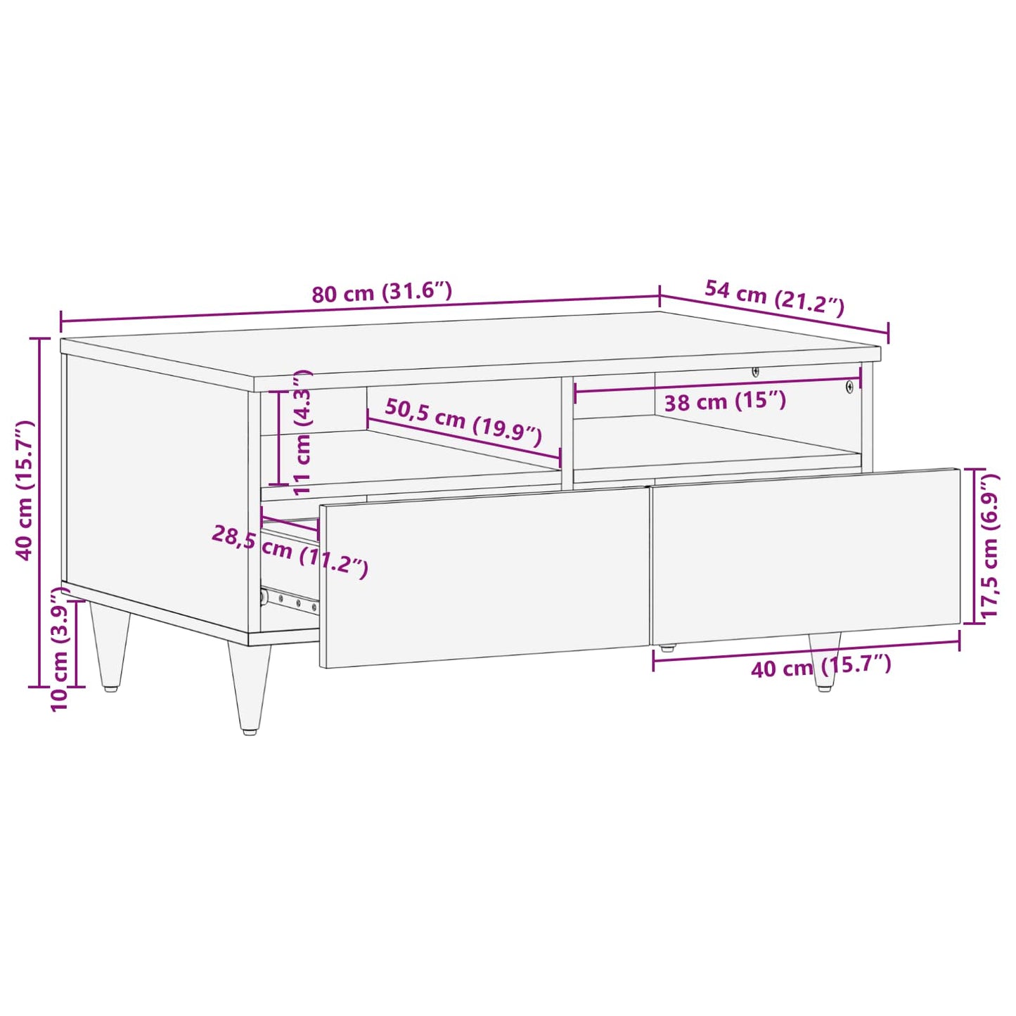 Tavolino da salotto con cassetto Multicolore 80 x 54 x 40 cm | homemem39