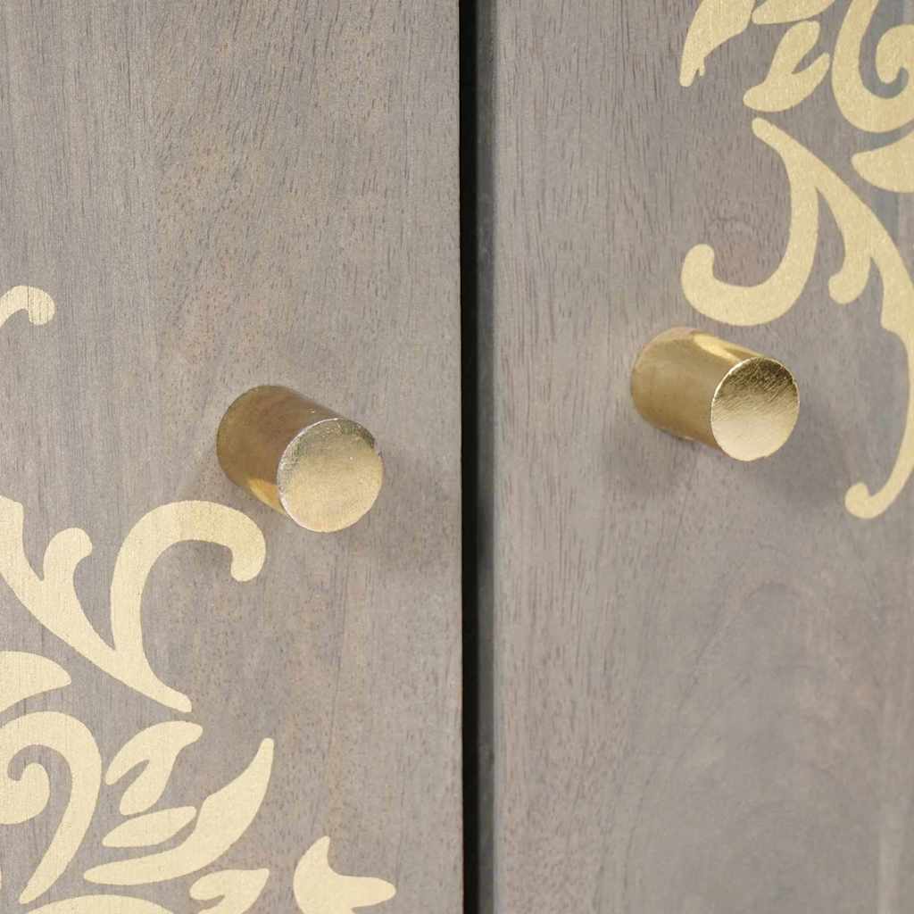 Credenza Grigio e Oro 60 x 33.5 x 75 cm Legno massello di mango