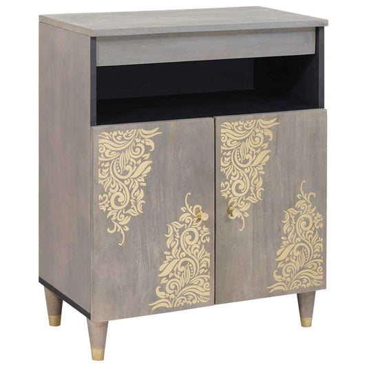 Credenza Grigio e Oro 60 x 33.5 x 75 cm Legno massello di mango