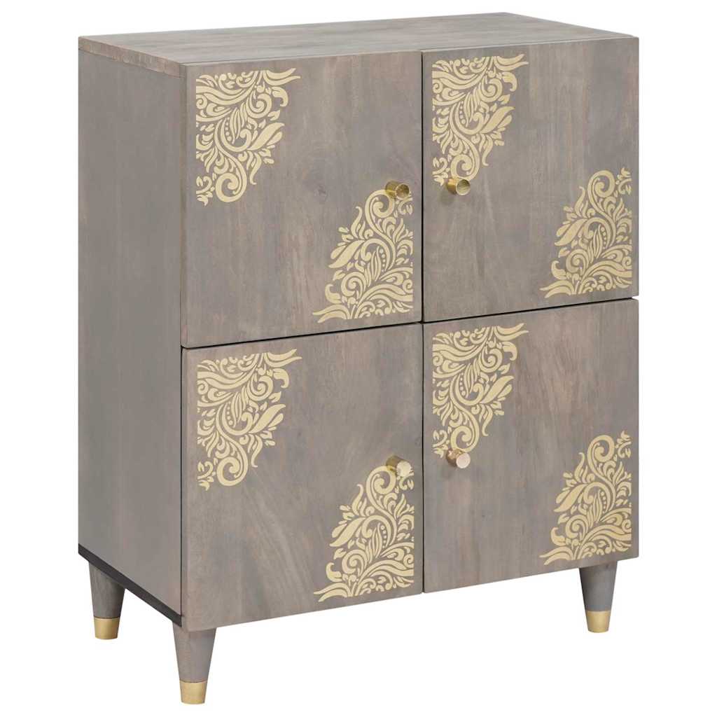 Credenza Grigio e Oro 60 x 33 x 75 cm Legno massello di mango
