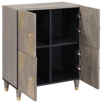 Credenza Grigio e Oro 60 x 33 x 75 cm Legno massello di mango