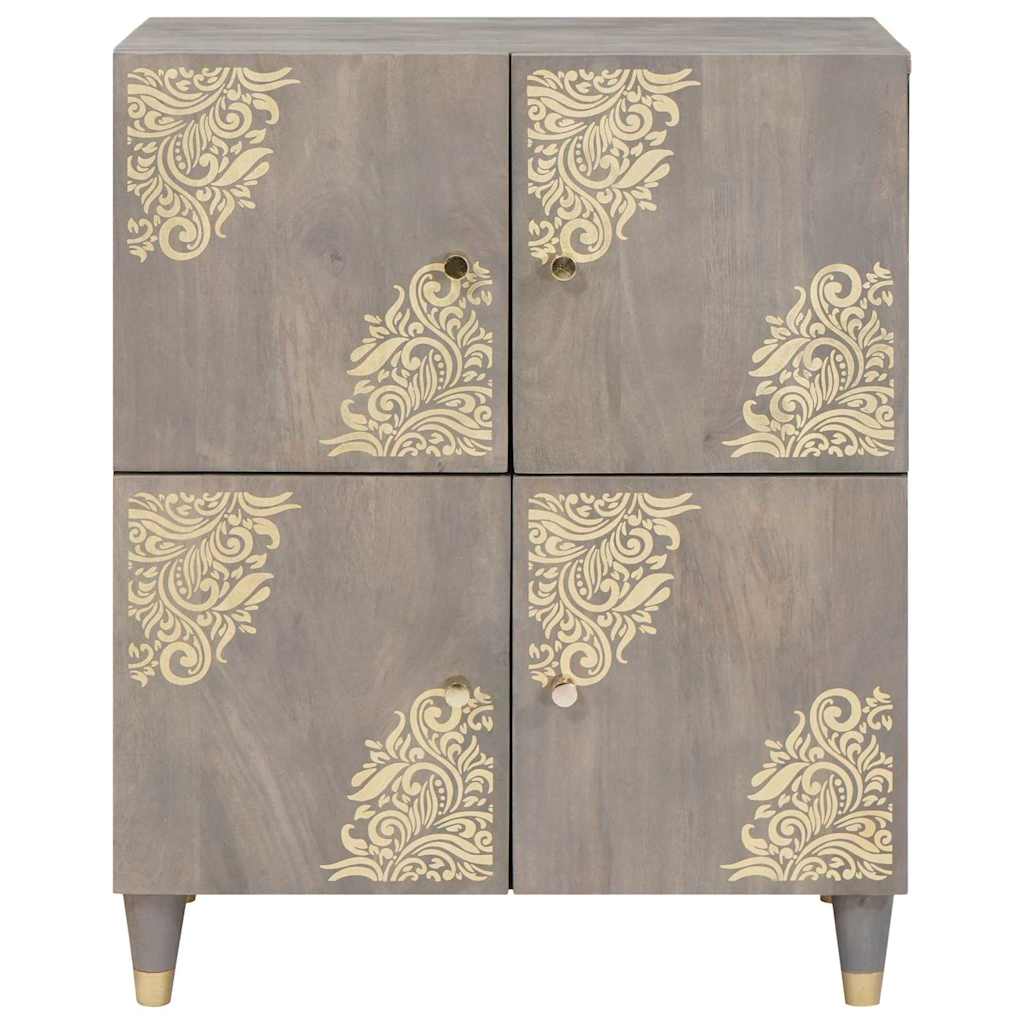 Credenza Grigio e Oro 60 x 33 x 75 cm Legno massello di mango