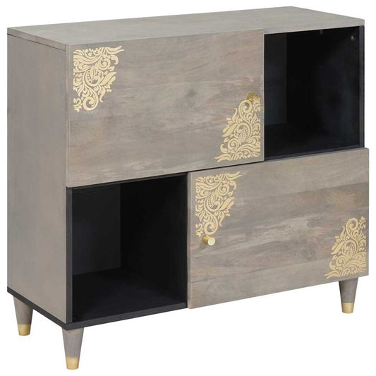 Credenza Grigio e Oro 80 x 33.5 x 75 cm Legno massello di mango