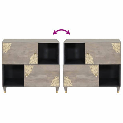 Credenza Grigio e Oro 80 x 33.5 x 75 cm Legno massello di mango