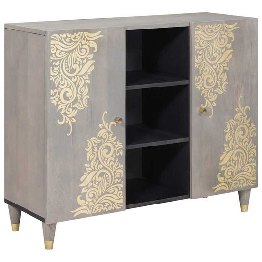 Credenza Grigio e Oro 90 x 33.5 x 75 cm Legno massello di mango