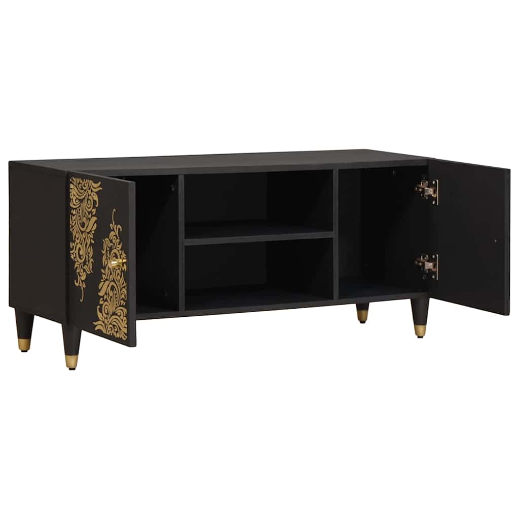 Mobile TV Nero 105 x 33 x 46 cm Legno di mango massello
