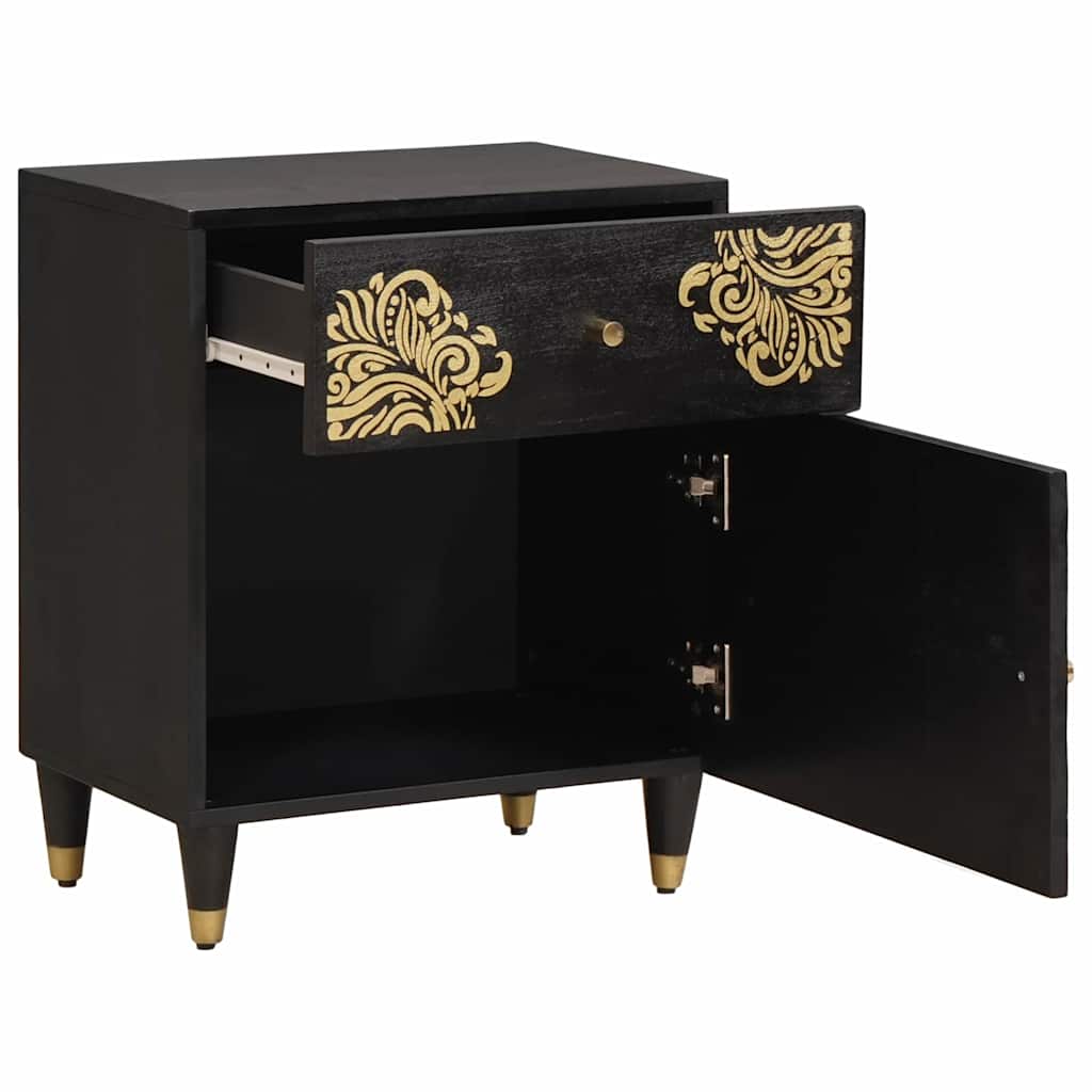 Comodino con porta Nero 50 x 33 x 60 cm Legno di mango massello | homemem39