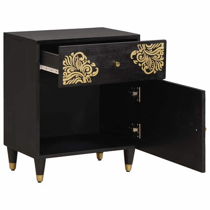Comodino con porta Nero 50 x 33 x 60 cm Legno di mango massello | homemem39