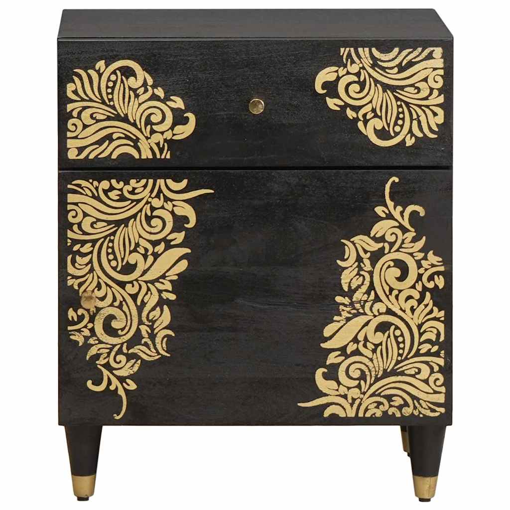 Comodino con porta Nero 50 x 33 x 60 cm Legno di mango massello | homemem39