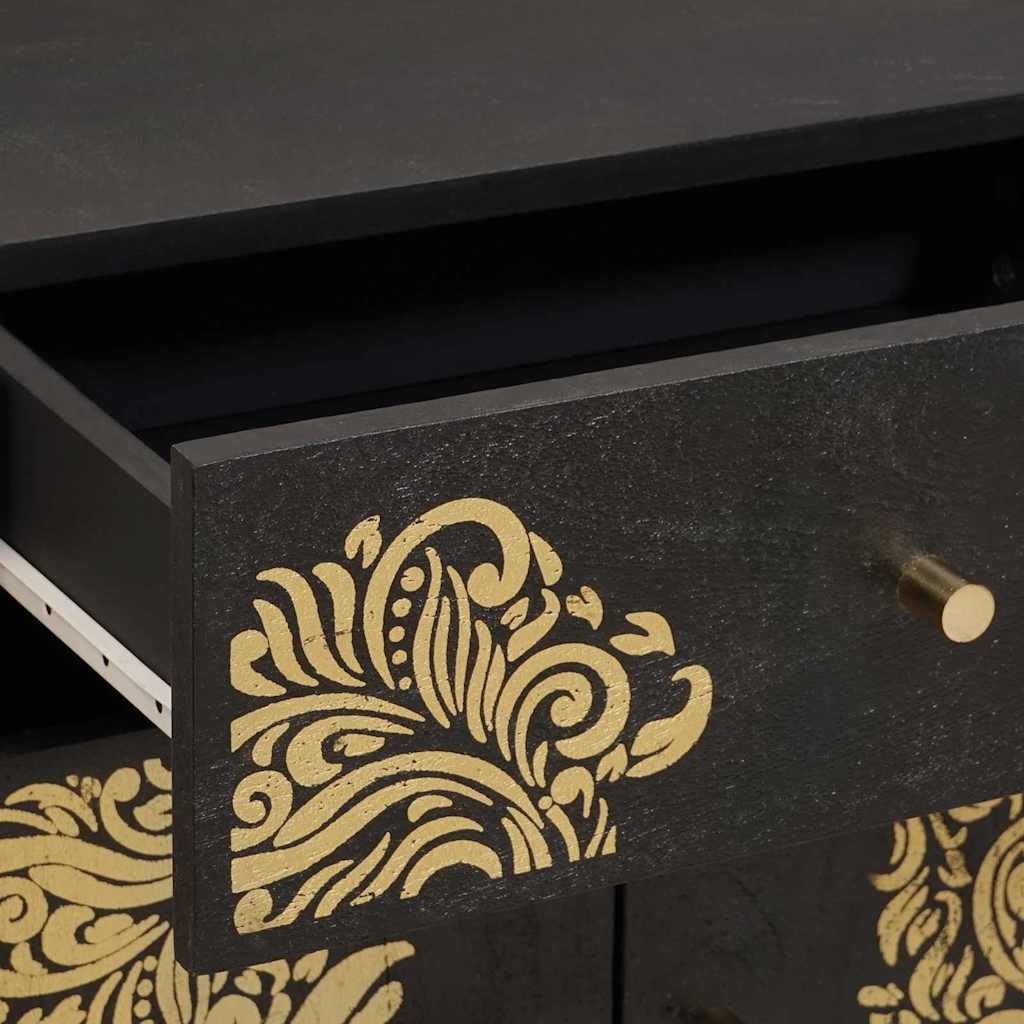 Comodino con porta Nero 50 x 33 x 60 cm Legno di mango massello | homemem39