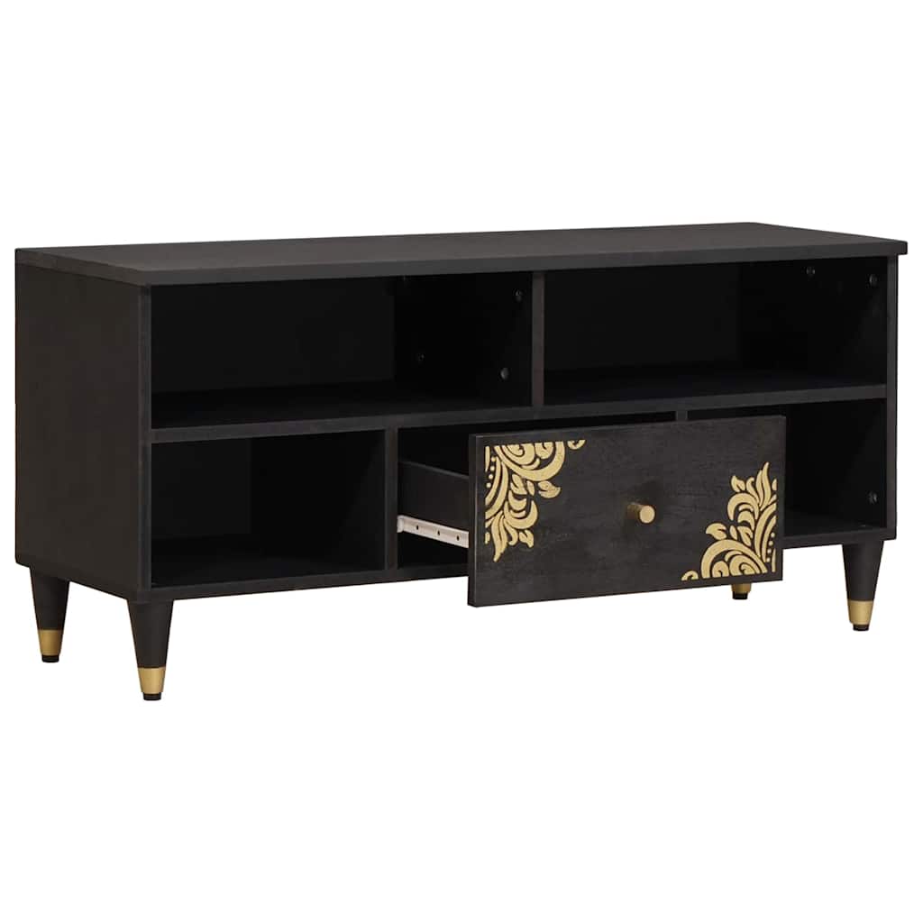 Mobile TV Nero 100 x 33 x 46 cm Legno di mango massello | homemem39