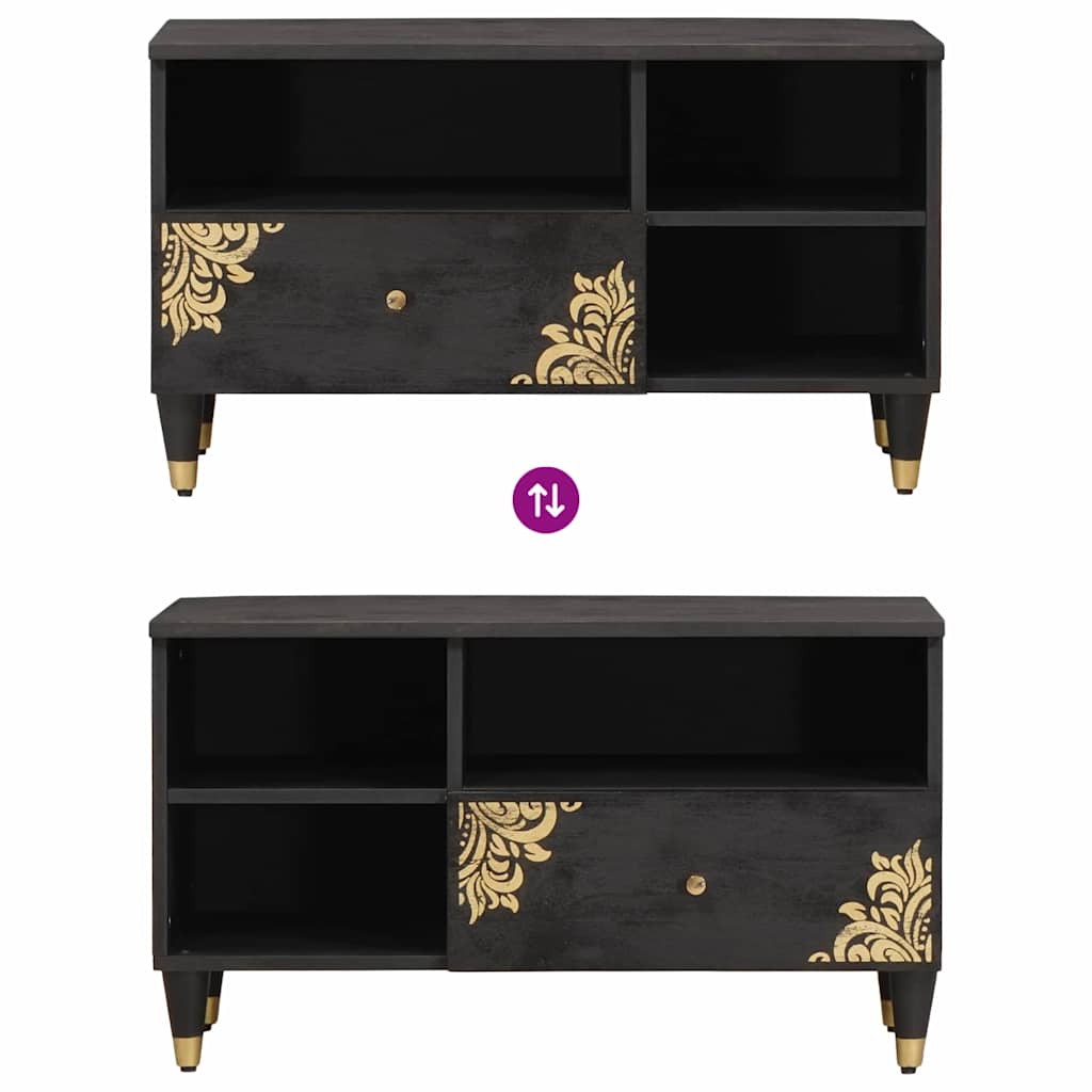 Mobile TV Nero 80 x 33 x 46 cm Legno di mango massello | homemem39
