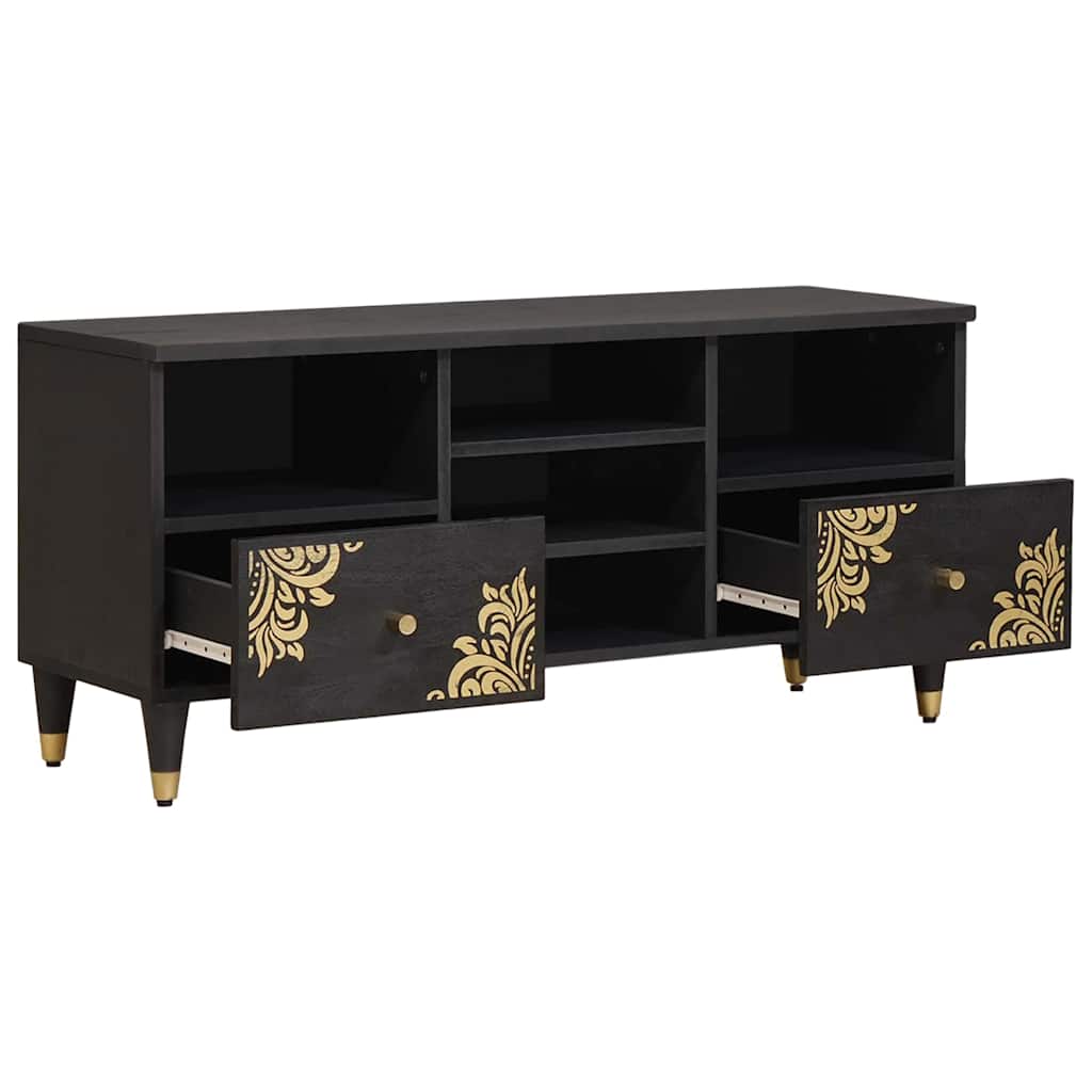 Mobile TV Nero 100 x 33 x 46 cm Legno di mango massello | homemem39