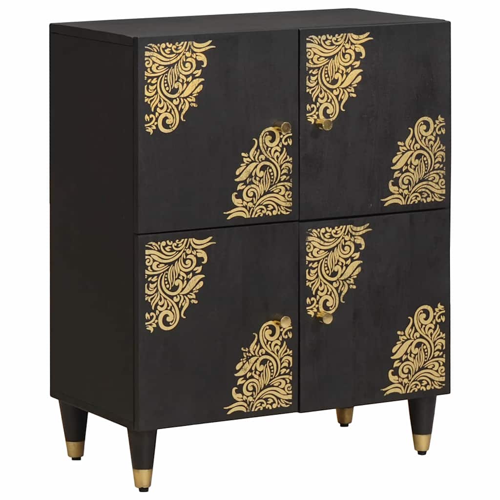 Credenza con porta Nero 60 x 33 x 75 cm Legno di mango massello | homemem39