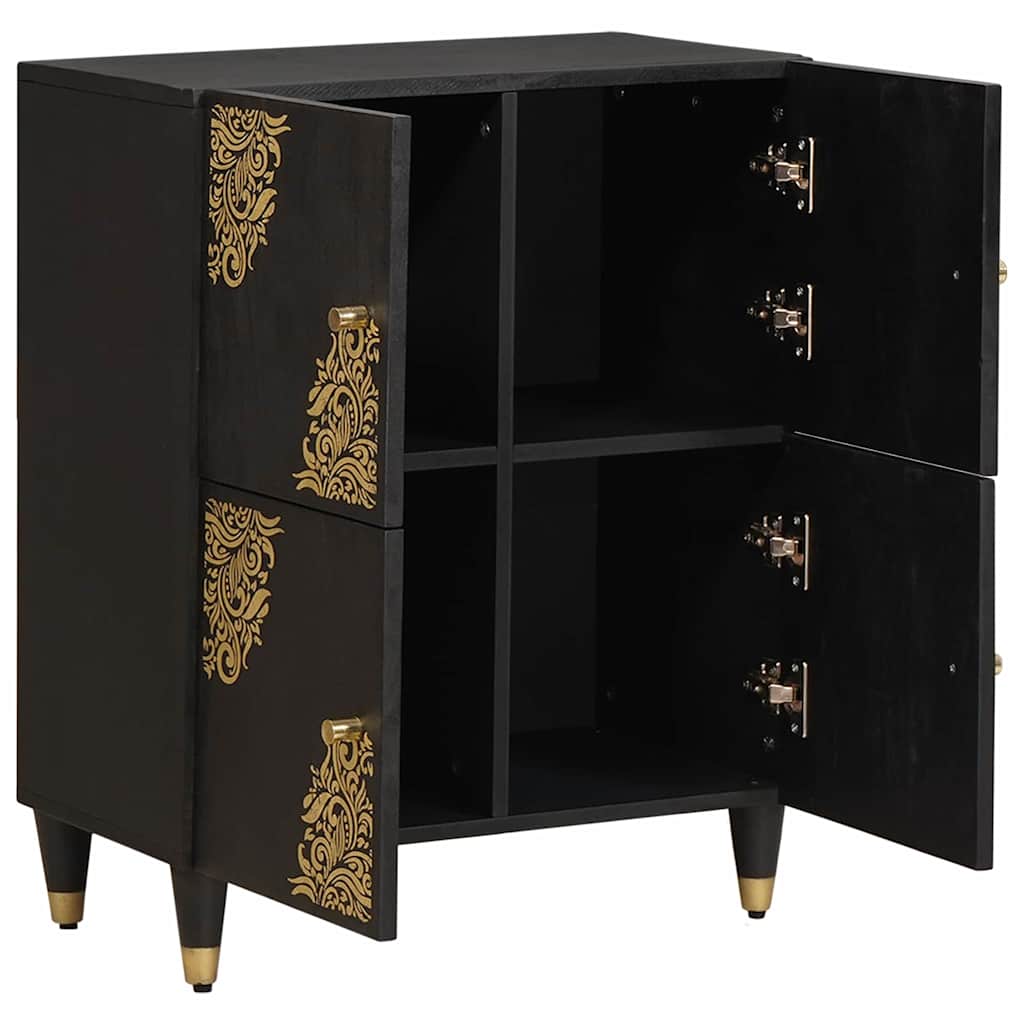 Credenza con porta Nero 60 x 33 x 75 cm Legno di mango massello | homemem39