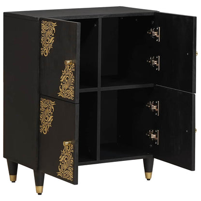 Credenza con porta Nero 60 x 33 x 75 cm Legno di mango massello | homemem39