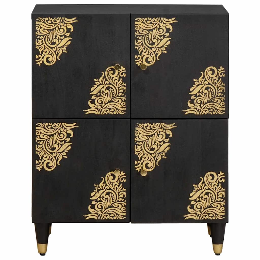 Credenza con porta Nero 60 x 33 x 75 cm Legno di mango massello | homemem39