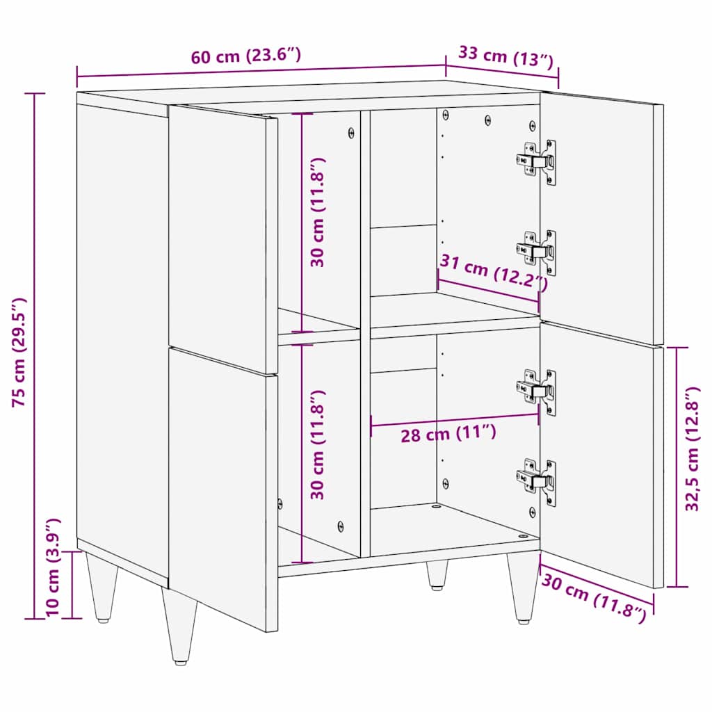 Credenza con porta Nero 60 x 33 x 75 cm Legno di mango massello | homemem39