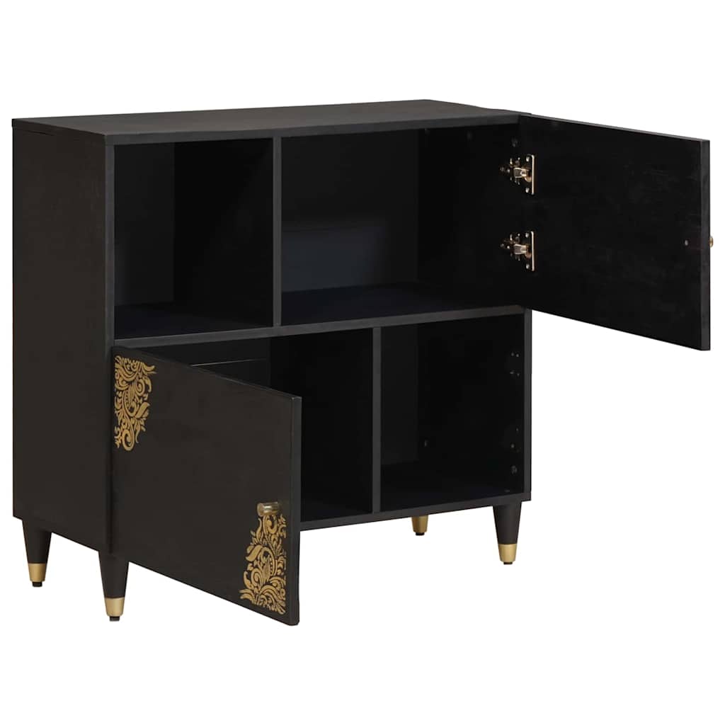 Credenza con porta Nero 80 x 33 x 75 cm Legno di mango massello