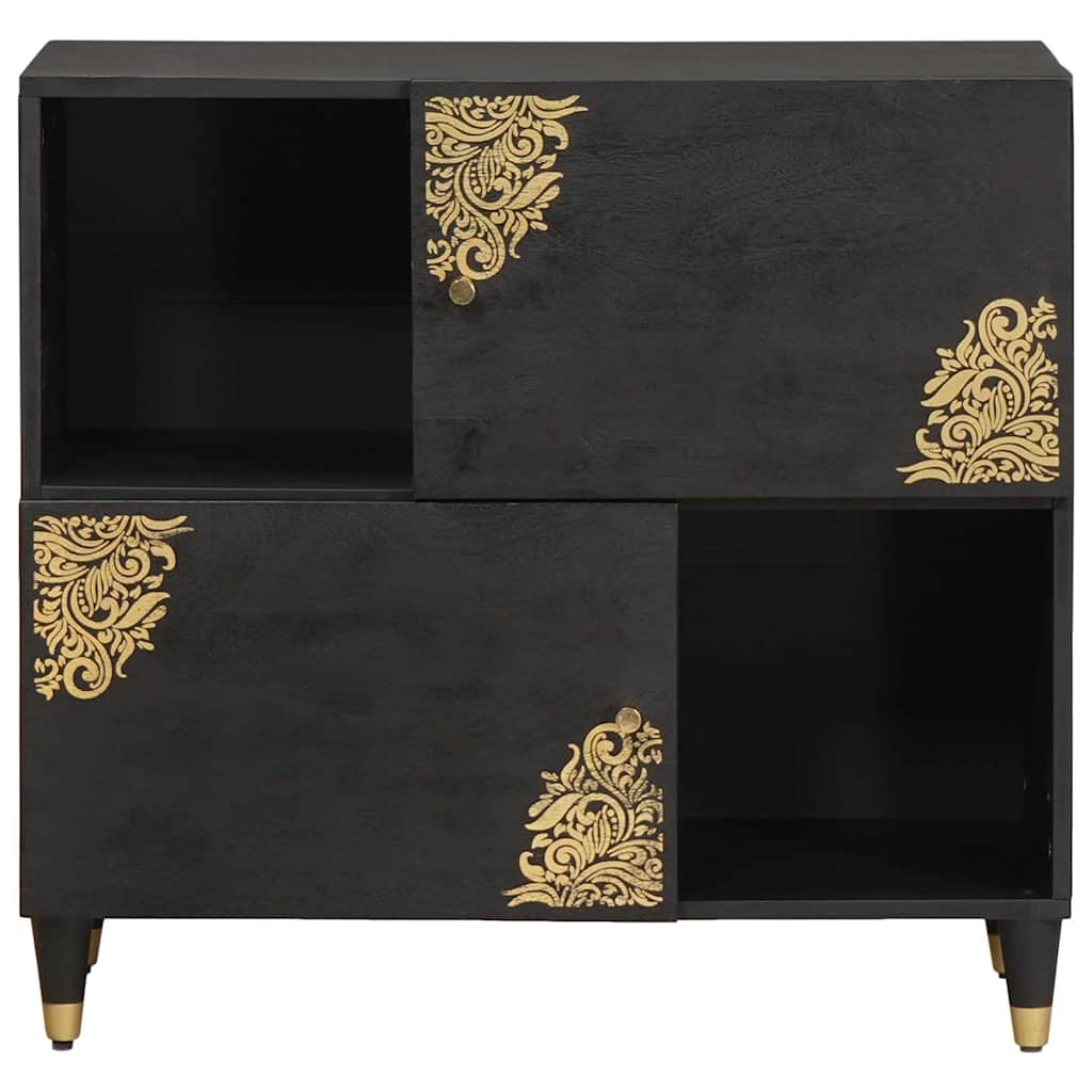 Credenza con porta Nero 80 x 33 x 75 cm Legno di mango massello