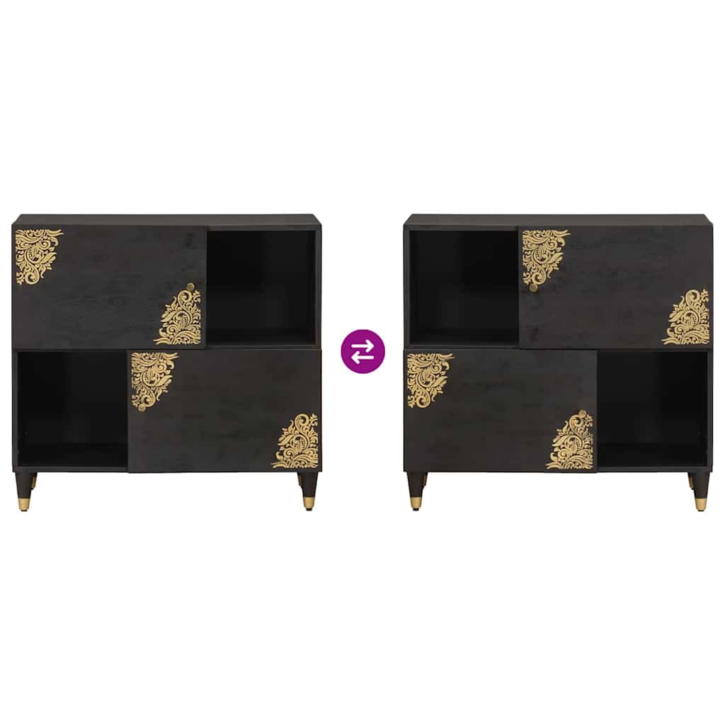 Credenza con porta Nero 80 x 33 x 75 cm Legno di mango massello | homemem39