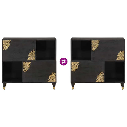 Credenza con porta Nero 80 x 33 x 75 cm Legno di mango massello | homemem39
