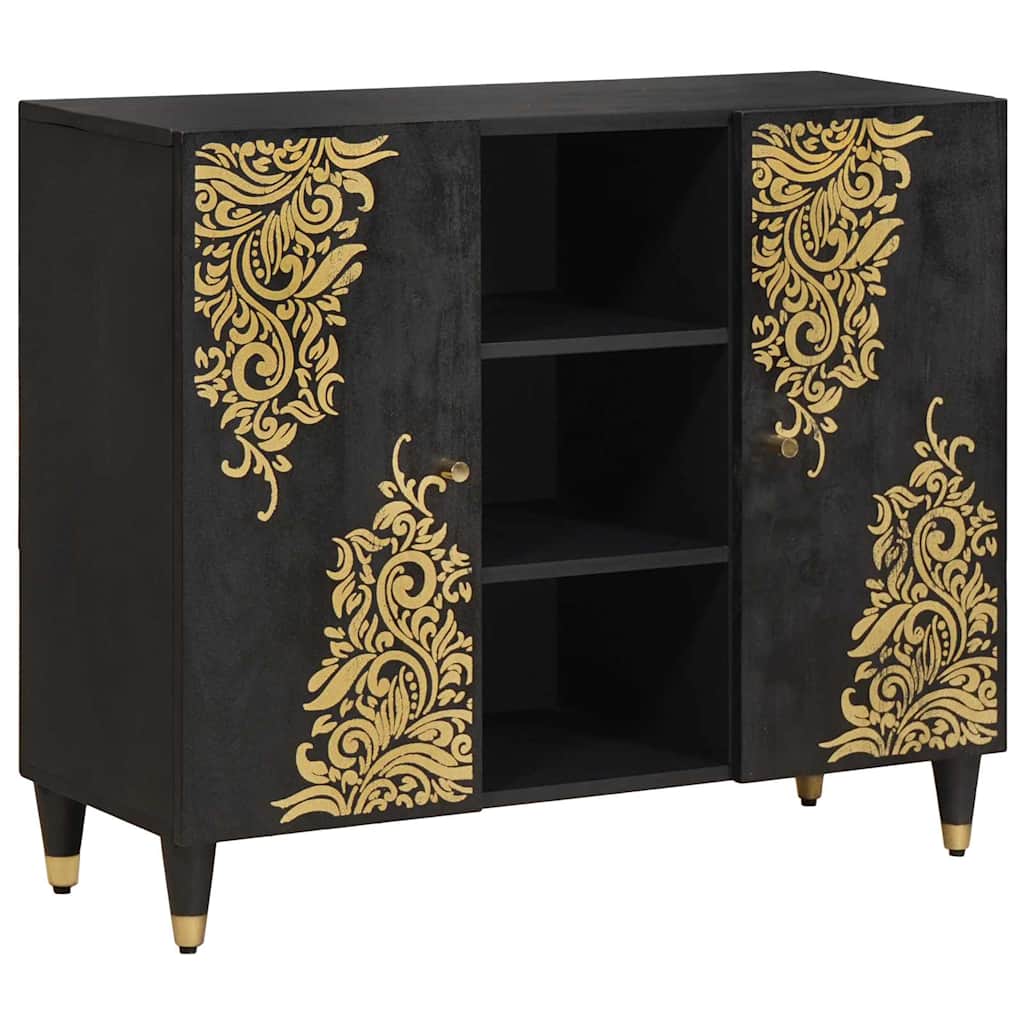 Credenza con porta Nero 90 x 33 x 75 cm Legno di mango massello
