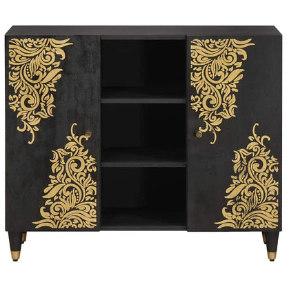 Credenza con porta Nero 90 x 33 x 75 cm Legno di mango massello
