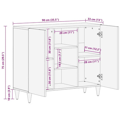 Credenza con porta Nero 90 x 33 x 75 cm Legno di mango massello | homemem39