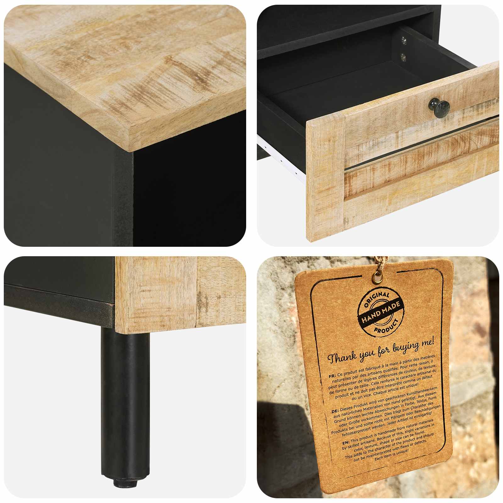 Comodino 2 pz Naturale 40 x 33 x 46 cm Legno di mango massello | homemem39