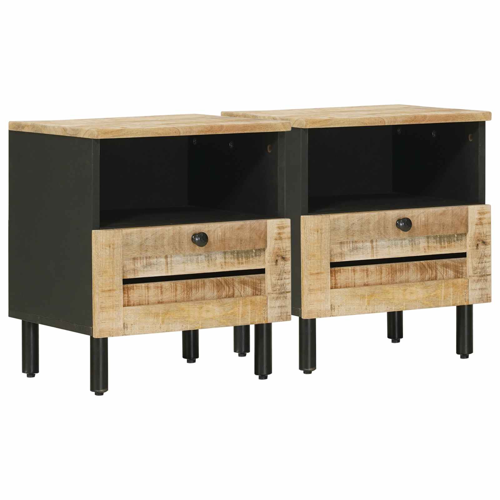 Comodino 2 pz Naturale 40 x 33 x 46 cm Legno di mango massello | homemem39