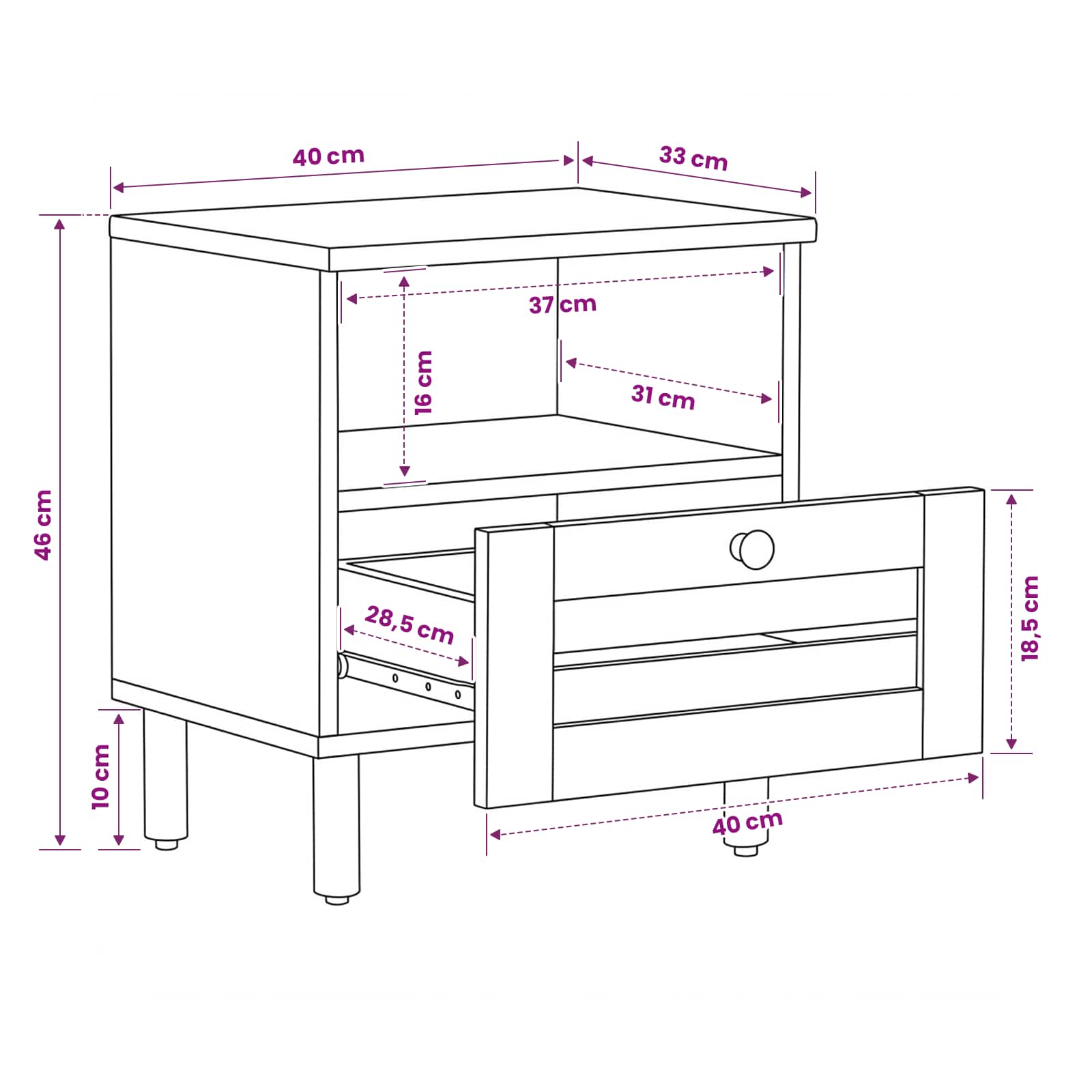 Comodino 2 pz Naturale 40 x 33 x 46 cm Legno di mango massello | homemem39