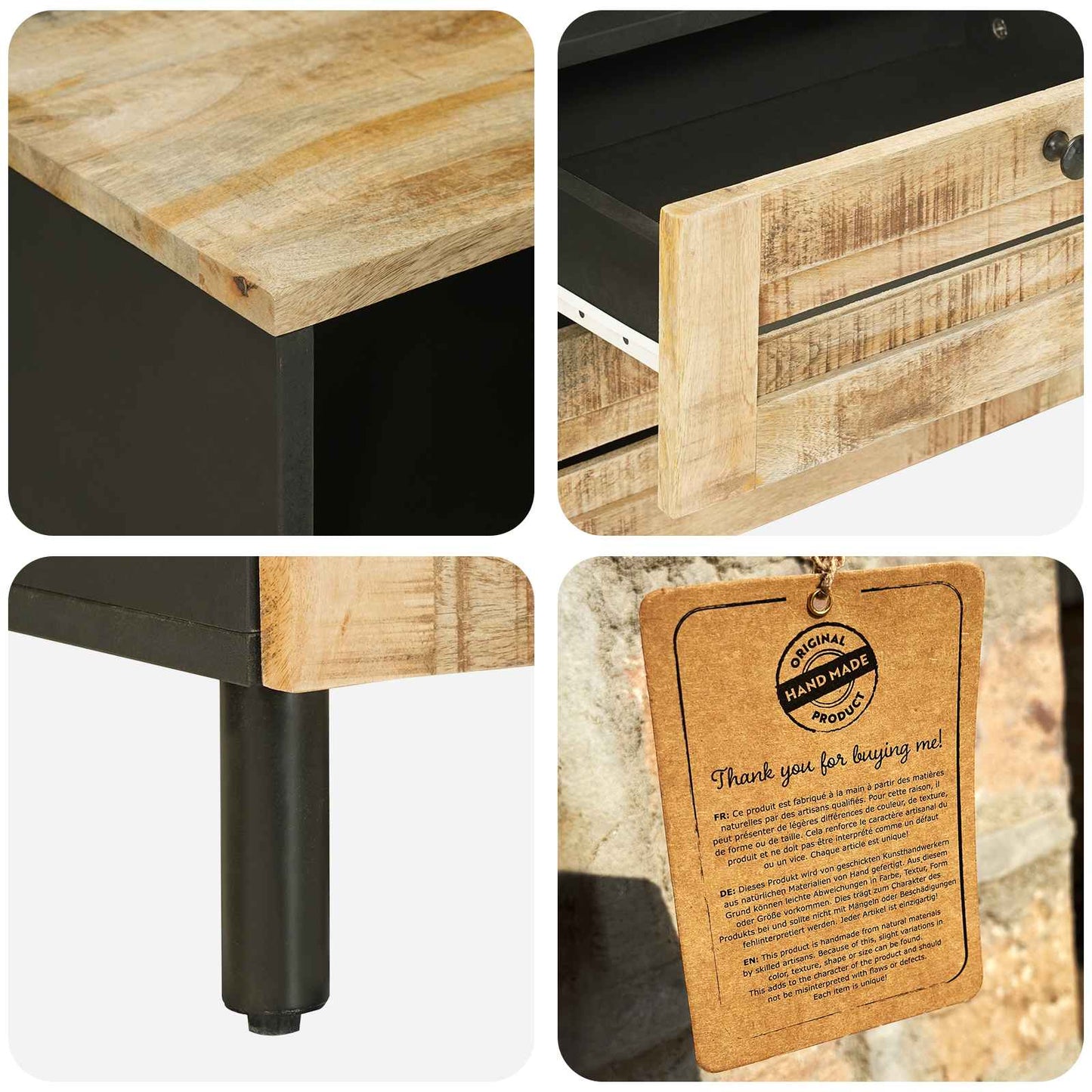 Comodino Marrone e Nero 50 x 33 x 60 cm Legno di mango massello | homemem39