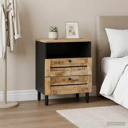 Comodino Marrone e Nero 50 x 33 x 60 cm Legno di mango massello | homemem39