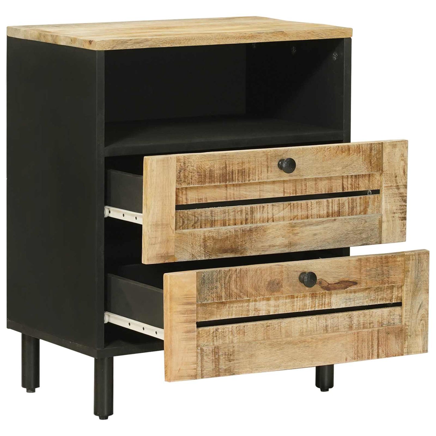 Comodino Marrone e Nero 50 x 33 x 60 cm Legno di mango massello | homemem39