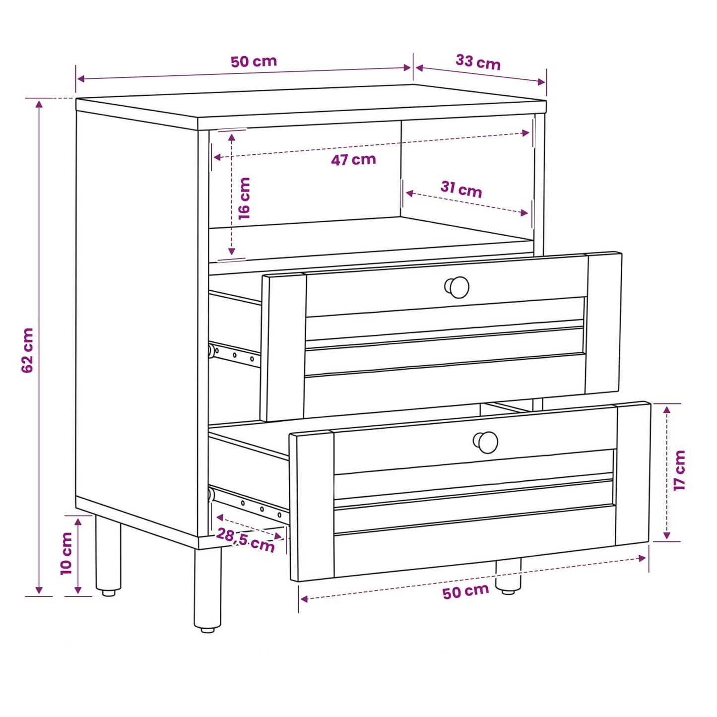 Comodino Marrone e Nero 50 x 33 x 60 cm Legno di mango massello | homemem39