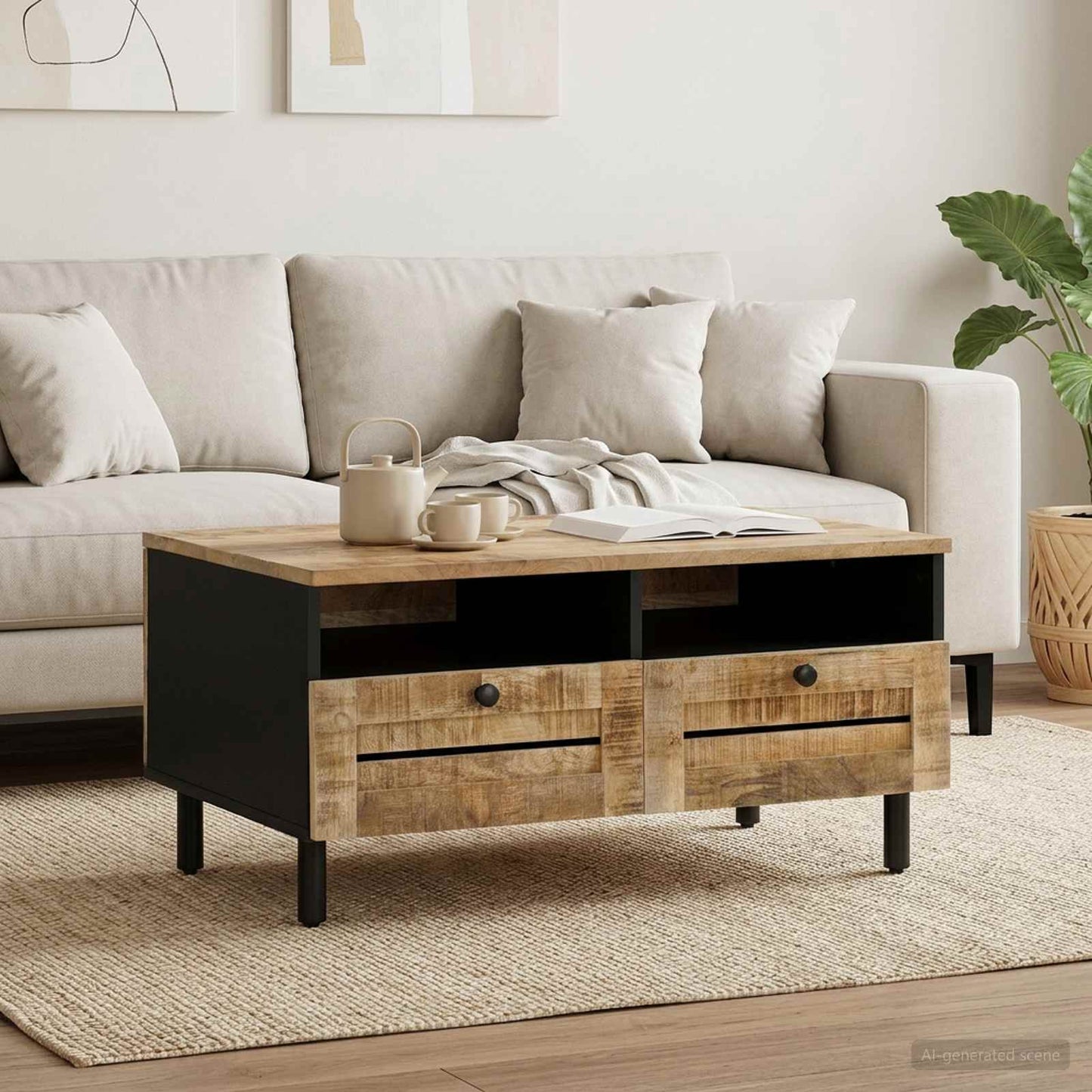 Tavolino da salotto Marrone e Nero 80 x 54 x 40 cm | homemem39