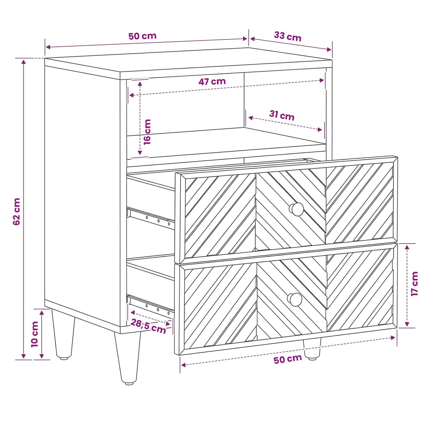 Comodino Marrone 50 x 33 x 60 cm Legno di mango massello | homemem39